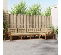 YunCangg Set di divani da esterni, 5 pezzi, con cuscini in legno di acacia massiccio naturale, beige, set modulare per giardino, terrazza, balcone, comodo set per rilassarsi e stare in compagnia