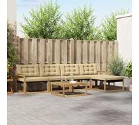 YunCangg Set di divani da esterni, 6 pezzi, bianco e beige, in legno massello di acacia e textilene, set da giardino modulare con cuscino, resistente alle intemperie e facile da pulire, per terrazza