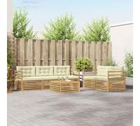 YunCangg Set di divani da esterni, 6 pezzi, bianco e crema, in legno di acacia massiccio, resistente alle intemperie, con seduta modulare per terrazza, balcone e giardino, per rilassarsi e mangiare