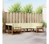 YunCangg Set di divani da esterni, 6 pezzi, colore naturale e crema, con cuscini, in legno di acacia massiccio, modulare per giardino, terrazza, balcone, comoda combinazione per rilassarsi e mangiare