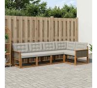 YunCangg Set di divani da esterni, 6 pezzi, in legno di acacia massiccio con cuscini grigio chiaro, set modulare per giardino, terrazza, balcone, comodo per rilassarsi e stare in compagnia