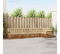 YunCangg Set di divani da esterni, 6 pezzi, in legno di acacia massiccio con cuscino beige, resistente alle intemperie, set modulare per giardino, terrazza, balcone, comodo e durevole