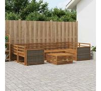 YunCangg Set di divani da esterni, 7 pezzi, in legno massiccio di acacia, resistente alle intemperie, modulare per giardino, terrazza, balcone, relax e pranzo