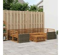 YunCangg Set di divani da esterni, 7 pezzi, in legno massiccio di acacia, resistente alle intemperie, set modulare per giardino, terrazza, balcone, con gruppo di sedute per rilassarsi e stare in