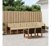 YunCangg Set di divani da esterni, 8 pezzi, con cuscini in legno di acacia massiccio naturale, beige, set di mobili da giardino resistenti alle intemperie, per terrazza, balcone, set modulare per
