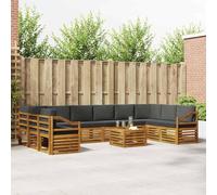 YunCangg Set di divani da esterni da 11 pezzi con cuscini in legno di acacia massiccio di colore naturale e antracite, set da giardino resistente alle intemperie con seduta modulare per terrazza