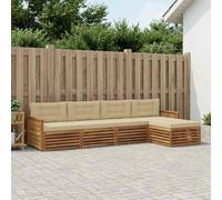 YunCangg Set di divani da esterno da 5 pezzi con cuscini in legno di acacia massiccio beige, resistente alle intemperie, modulare per giardino, terrazza, balcone, comodo set per rilassarsi e stare in