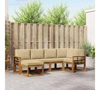 YunCangg Set di divani da esterno da 6 pezzi con cuscini in legno di acacia massiccio beige, modulare e salvaspazio, per giardino, terrazza, balcone, comodo set di sedute per rilassarsi e stare in