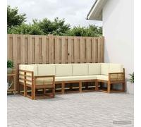 YunCangg Set di divani da esterno in legno di acacia massiccio, 7 pezzi, colore naturale e crema, set modulare per giardino, terrazza, balcone, comodo set completo per rilassarsi e stare in compagnia