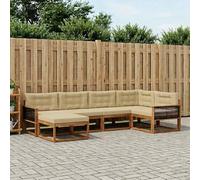 YunCangg Set di divani da esterno in legno di acacia massiccio con 6 cuscini per seduta e schienale beige, modulare per giardino, balcone, terrazza, comodo per rilassarsi e stare in compagnia