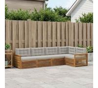 YunCangg Set di divani da esterno in legno di acacia massiccio con comodi cuscini, 5 pezzi, colore grigio chiaro, per giardino, terrazza, balcone, mobili flessibili per rilassarsi e stare in compagnia