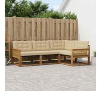 YunCangg Set di divani da esterno in legno di acacia massiccio con cuscini beige, 4 pezzi, modulare per giardino, terrazza, balcone, comodo set per rilassarsi e stare in compagnia