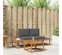 YunCangg Set di divani da esterno in legno di acacia massiccio con cuscino, 3 pezzi, resistente alle intemperie, per giardino, terrazza, balcone, comodo set per rilassarsi e stare in compagnia