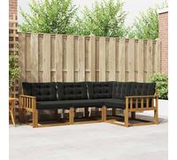 YunCangg Set di divani da esterno in legno di acacia massiccio con cuscino, 4 pezzi, naturale e nero, resistente alle intemperie, per giardino, terrazza, balcone, set modulare per rilassarsi e stare