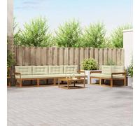 YunCangg Set di divani da esterno in legno di acacia massiccio con cuscino color crema, resistente alle intemperie, modulari, per giardino, terrazza, balcone, comodo set per rilassarsi e mangiare