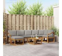 YunCangg Set di divani da esterno in legno massello di acacia con cuscino, 8 pezzi, grigio chiaro e naturale, modulare per giardino, balcone, terrazza, comodo set per rilassarsi e mangiare