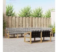 YunCangg Set di divani da esterno in legno massiccio di acacia con cuscino, bianco e grigio chiaro, 8 pezzi, modulare per giardino, terrazza, balcone, rilassarsi e stare in compagnia