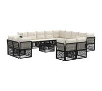 YunCangg Set di divani da giardino, 14 pezzi, in polyrattan, nero, con tavolo e 13 posti, resistenti alle intemperie, per terrazza, balcone, giardino, lounge per esterni, relax