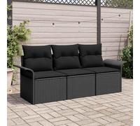 YunCangg Set di divani da giardino con cuscino, 3 pezzi, in polyrattan nero, resistente alle intemperie, modulare per terrazza, balcone, esterno, con spazio e piedini regolabili per momenti di relax