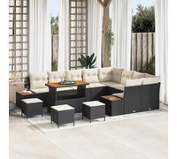 YunCangg Set di divani da giardino da 13 pezzi con cuscini, in polyrattan, resistenti alle intemperie, per giardino, terrazza, balcone, con tavolo regolabile in altezza e braccioli in legno di acacia