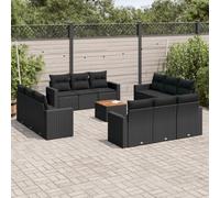 YunCangg Set di divani da giardino da 13 pezzi con cuscino, in polyrattan, resistente alle intemperie, per terrazza, balcone e giardino d'inverno, con tavolo in legno di acacia, ideale per rilassarsi