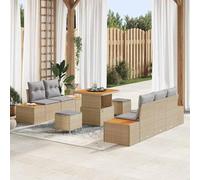 YunCangg Set di divani da giardino da 8 pezzi con cuscini, in polyrattan e acciaio verniciato a polvere, modulare e resistente alle intemperie, beige e grigio chiaro, per terrazza, balcone e lounge