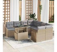 YunCangg Set di divani da giardino in polyrattan beige, 9 pezzi, con tavolo e cuscino, resistente alle intemperie, per terrazza, balcone, giardino d'inverno, veranda, modulare, salvaspazio