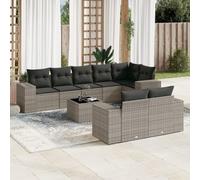 YunCangg Set di divani da giardino in polyrattan grigio, 9 pezzi, con cuscino, resistente alle intemperie, modulare per terrazza, balcone e giardino d'inverno, con tavolo e spazio per il relax