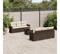 YunCangg Set di divani da giardino in polyrattan marrone, 7 pezzi, con cuscini, set lounge resistente alle intemperie, per terrazza, balcone e giardino d'inverno, tavolo incluso, per rilassarsi