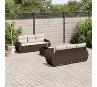 YunCangg Set di divani da giardino in polyrattan marrone, 7 pezzi, con cuscino, in polyrattan intrecciato, resistente alle intemperie, set lounge per terrazza, balcone, veranda, con tavolo, spazio per