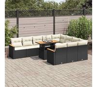 YunCangg Set di divani da giardino in polyrattan nero, 11 pezzi, con cuscino, resistente alle intemperie, per terrazza, balcone e giardino d'inverno, tavolo componibile, salvaspazio, con spazio