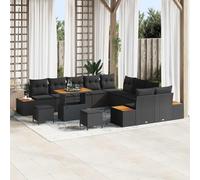 YunCangg Set di divani da giardino in polyrattan nero, con cuscino, 13 pezzi, resistenti alle intemperie, modulari, per giardino, balcone, terrazza, lounge con spazio e materiale resistente ai raggi