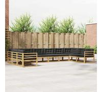 YunCangg Set di divani per esterni, 10 pezzi, bianco antracite, con legno massello di acacia e cuscino, per giardino, terrazza, balcone, design moderno per rilassarsi e sedersi insieme