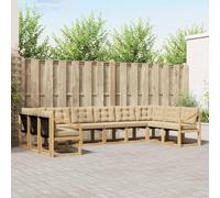 YunCangg Set di divani per esterni, 10 pezzi, bianco e beige, in legno di acacia massiccio, con cuscini, per giardino, terrazza, balcone, set modulare per rilassarsi e stare in compagnia