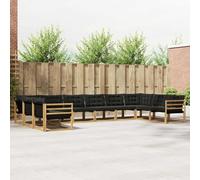 YunCangg Set di divani per esterni, 10 pezzi, bianco e nero, con cuscini in legno massello di acacia e textilene, modulare per giardino, terrazza, balcone, comodo per sedersi, rilassarsi e mangiare