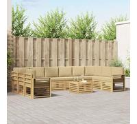 YunCangg Set di divani per esterni, 11 pezzi, bianco e beige, in robusto legno di acacia, 59 x 59 x 37 cm, set modulare per giardino, terrazza e balcone, comodo set completo per rilassarsi e mangiare