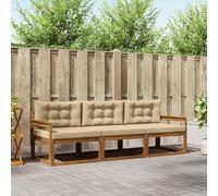 YunCangg Set di divani per esterni, 3 pezzi, in legno di acacia massiccio con cuscino beige, resistente alle intemperie, modulare, per giardino, terrazza, balcone, comodo set per rilassarsi e stare in
