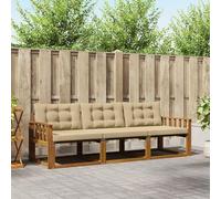 YunCangg Set di divani per esterni, 3 pezzi, in legno di acacia massiccio con cuscino beige, resistente alle intemperie, per giardino, terrazza, balcone, set modulare per sedersi rilassati e