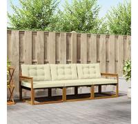 YunCangg Set di divani per esterni, 3 pezzi, in legno di acacia massiccio con cuscino color crema, resistente alle intemperie, per giardino, terrazza, balcone, set modulare per rilassarsi, mangiare
