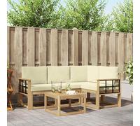 YunCangg Set di divani per esterni, 5 pezzi, bianco crema, con cuscino, in legno di acacia massiccio, modulare per giardino, terrazza, balcone, comoda combinazione per rilassarsi e mangiare all'aperto
