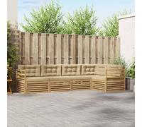 YunCangg Set di divani per esterni, 5 pezzi, con cuscino, bianco e beige, in poliestere, modulare e salvaspazio, per giardino, terrazza, balcone, comodo set per rilassarsi e mangiare all'aperto