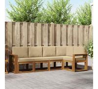 YunCangg Set di divani per esterni, 5 pezzi, in legno di acacia massiccio con cuscino beige, resistente alle intemperie, modulari, per giardino, terrazza, balcone, comodo set di sedute per ore di