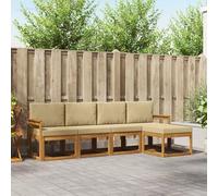 YunCangg Set di divani per esterni, 5 pezzi, in legno massello di acacia, beige, con seduta e cuscini, set completo per giardino, terrazza, balcone, modulare e salvaspazio, per rilassarsi e mangiare