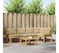 YunCangg Set di divani per esterni, 6 pezzi, bianco e beige, in legno massello di acacia, 59 x 59 x 37 cm, set completo modulare per giardino, balcone, terrazza, relax e mangiare