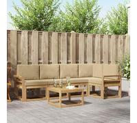 YunCangg Set di divani per esterni, 6 pezzi, bianco e beige, in legno massiccio di acacia, da giardino, terrazza, con cuscini, modulare, salvaspazio, per rilassarsi e mangiare