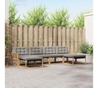 YunCangg Set di divani per esterni, 6 pezzi, bianco e grigio chiaro, in legno di acacia massiccio, con cuscini, modulari, per giardino, terrazza, balcone, per rilassarsi e mangiare