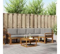 YunCangg Set di divani per esterni, 6 pezzi, con cuscini in legno di acacia massiccio, colore grigio chiaro, design naturale, per giardino, terrazza, modulare e salvaspazio, per rilassarsi e sedersi