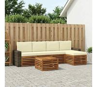 YunCangg Set di divani per esterni, 6 pezzi, in legno di acacia massiccio con cuscini, colore naturale e crema, resistente alle intemperie, per giardino, terrazza, balcone, set modulare per sedersi e