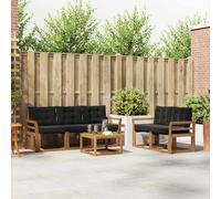 YunCangg Set di divani per esterni, 6 pezzi, in legno di acacia massiccio, con cuscini in nero e naturale, resistenti alle intemperie, set modulare per giardino, terrazza, balcone