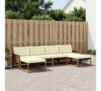 YunCangg Set di divani per esterni, 6 pezzi, in legno di acacia massiccio naturale, con cuscino modulare per giardino, terrazza, balcone, comodo set per rilassarsi e stare in compagnia